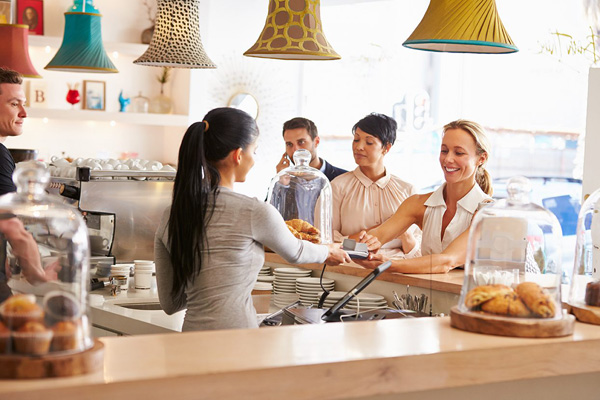 Restaurant counter service during a busy shift